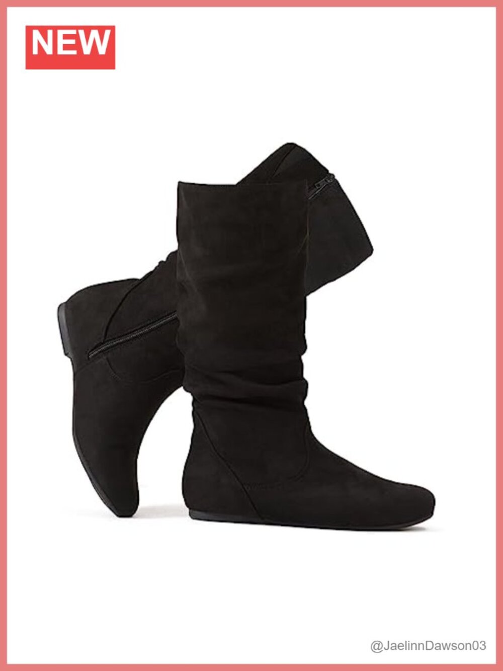 Slouchy Mid Calf Boots Faux Suede Zip Up Flat Comfort